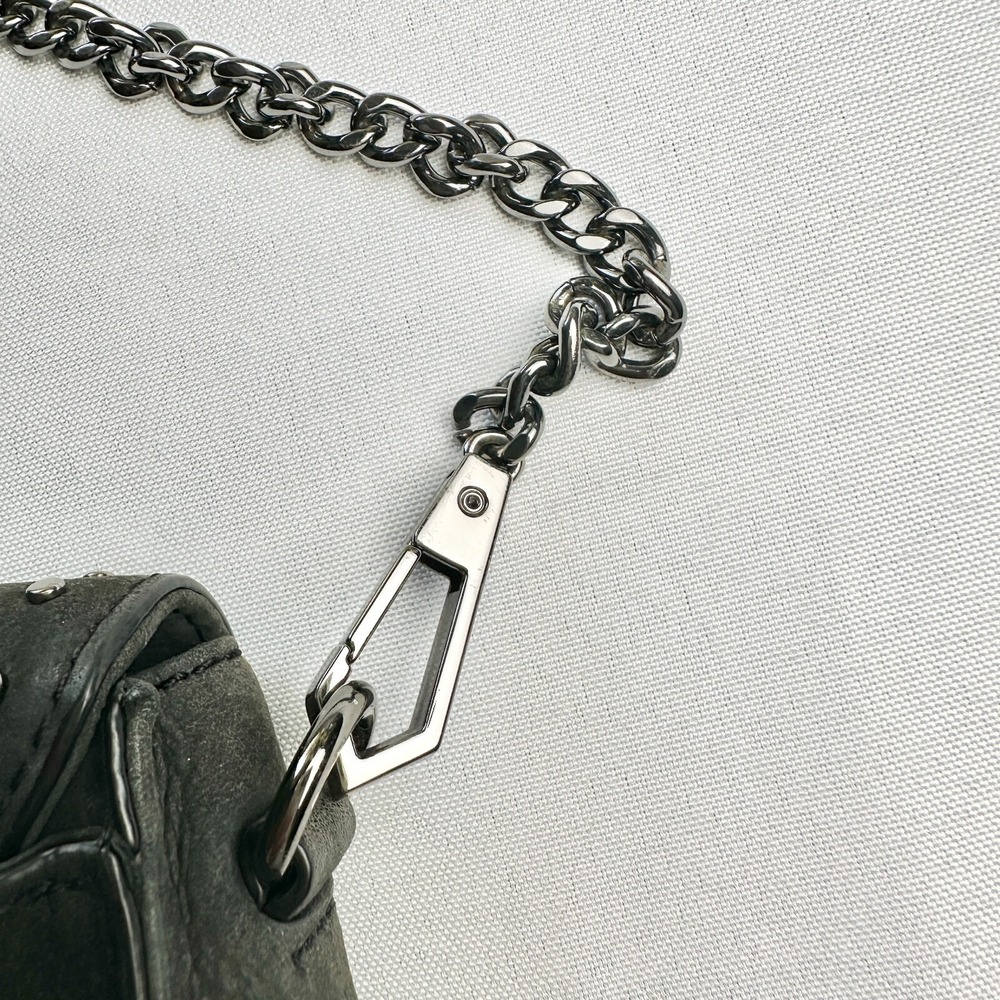 Rebecca Minkoff Purse S Charcoal Suede Studded Chain Crossbody Velvety‎ Baddie - Picture 8 of 16